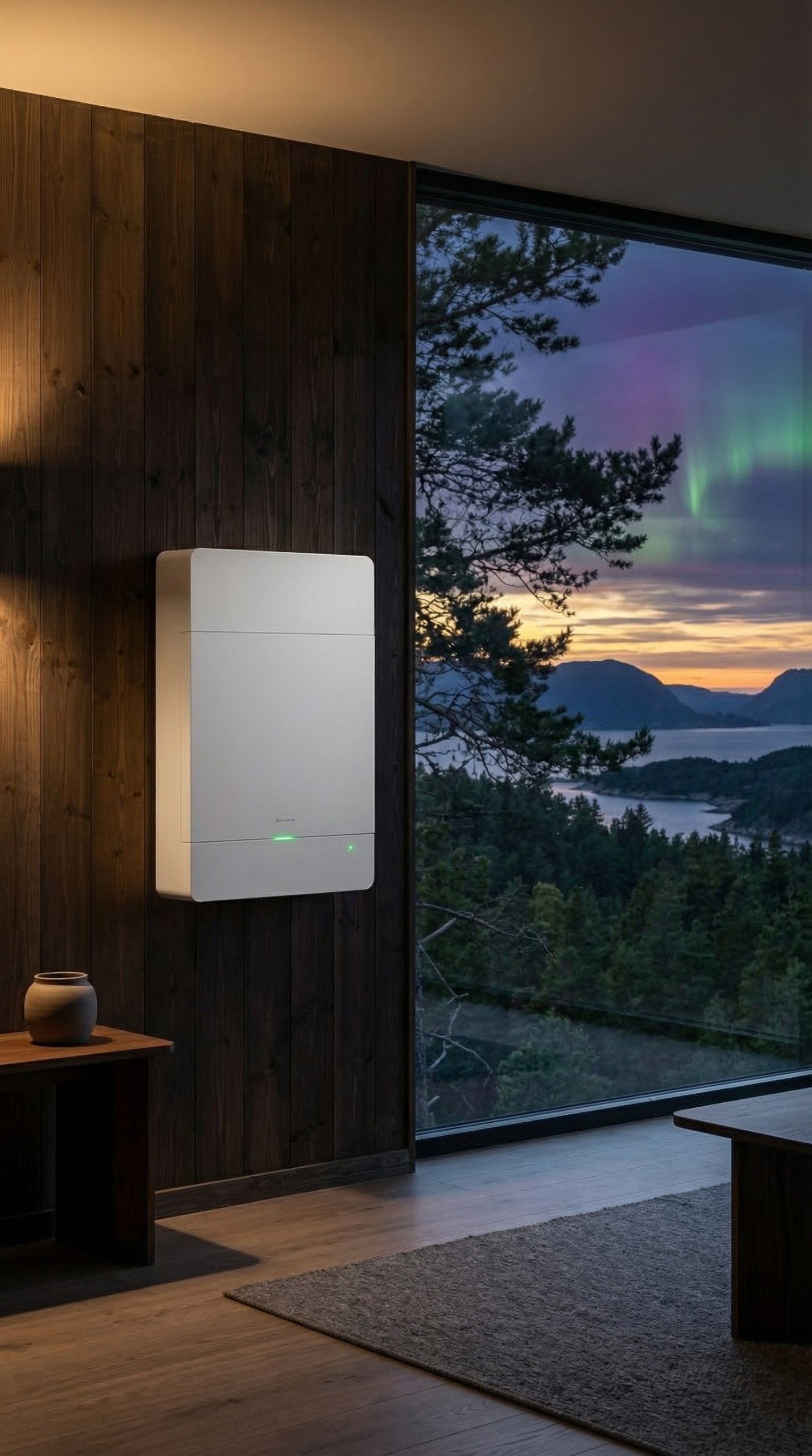Hjemmebatteri montert på vegg i moderne norsk hjem